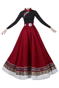 Design Tibetan dance costume skirt, custom-made big swing skirt performance costume, women's top jumpsuit, Tibetan practice clothing, art test ethnic style, Tibetan performance costume SKDO020 detail view-4